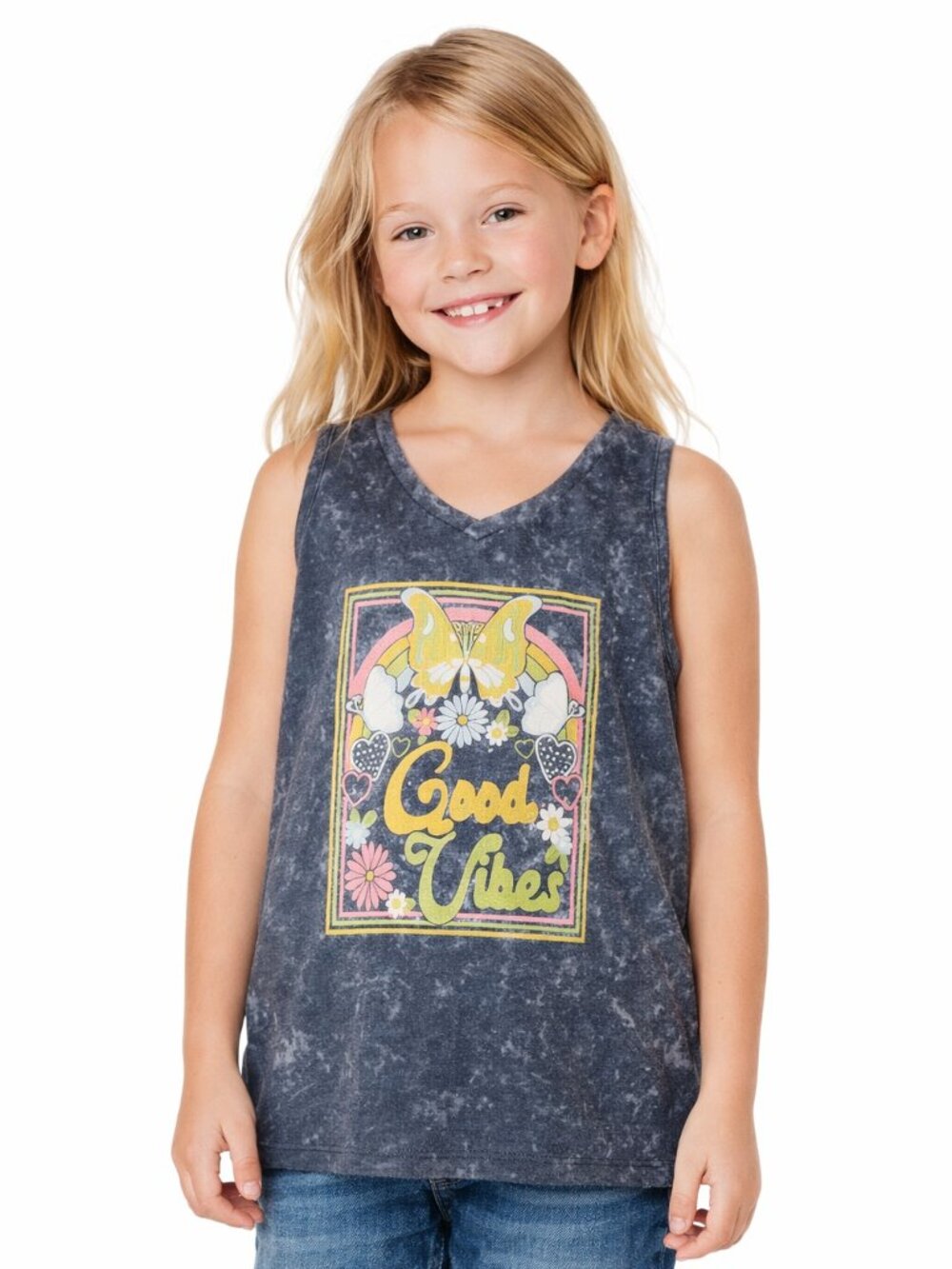 Wonder Nation Girls Tank Top Gray Colorful Size M (7/8) – Good Vibes Graphic